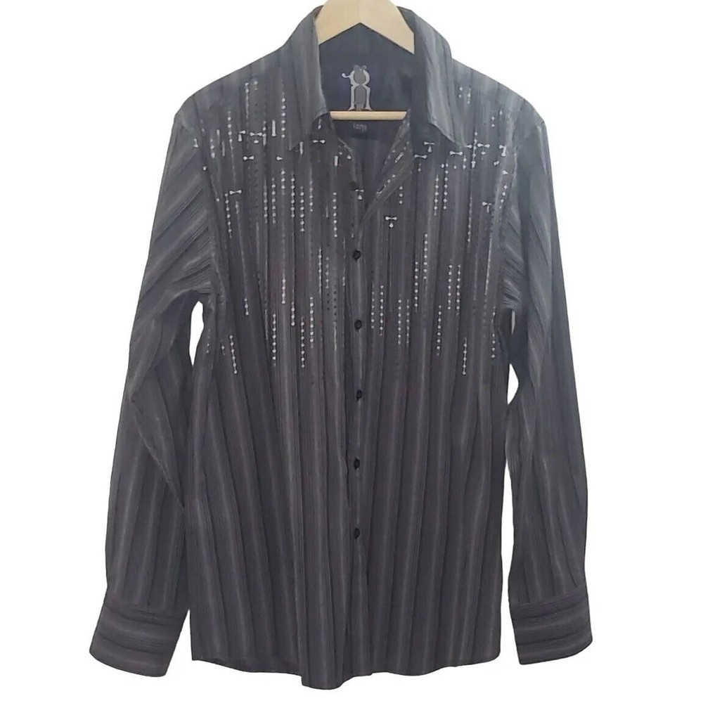Sovereign Code Mens Long Sleeve Embroidered Western Rockabilly Black Gray Large